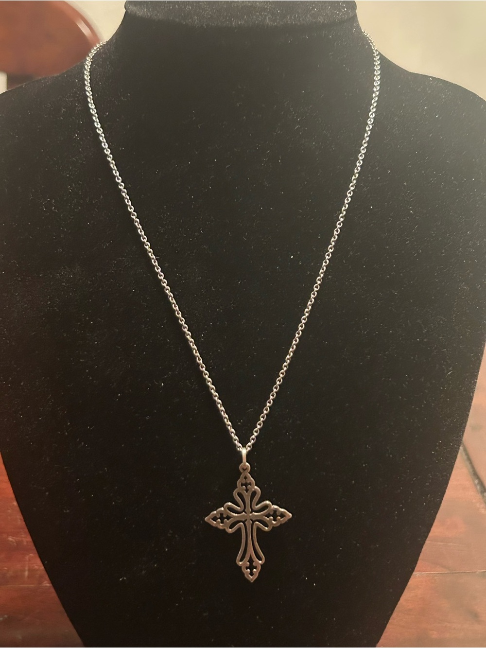 James Avery Retired Sterling Silver St Cecilia Cross Pendant W/ 18” Chain